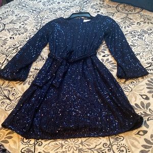 girl's dress almost new navy blue with sequins size 14